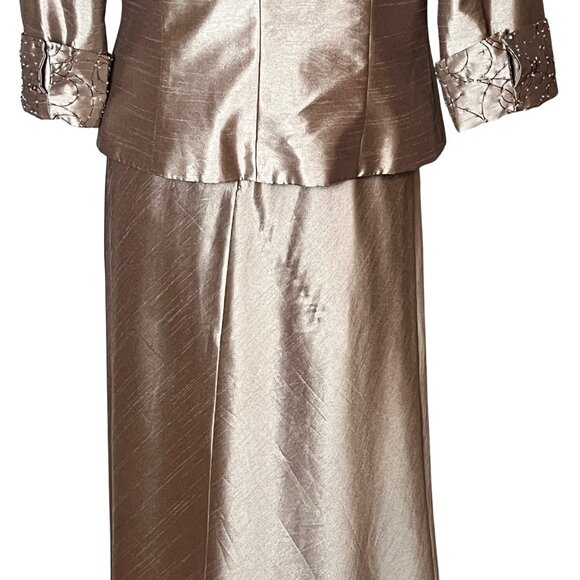 Cachet Womens 12 Jacket Dress Champagne Satin Embroidered Evening Mother Formal - Picture 13 of 16